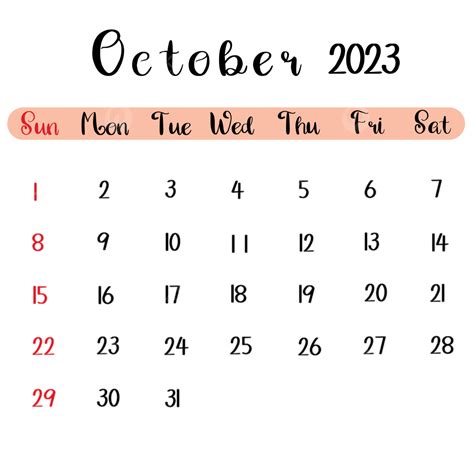 Very Simple Calendar Of October 2023 Calendar October 2023 Planner