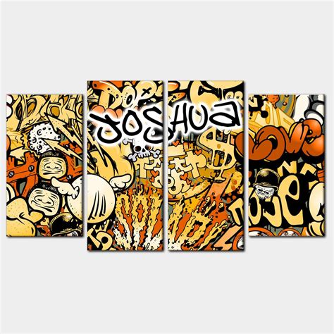 Personalised Graffiti Wall Art Canvas Print Large Four Piece Etsy