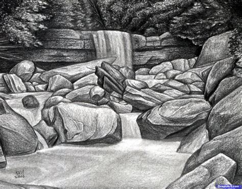 Waterfall Landscape Drawing Easy And Beautiful Bmp Central