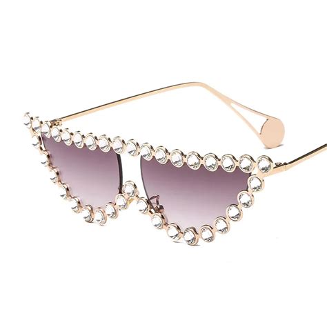 fashion diamond frame cat eye sunglasses women luxury brand vintage triangle shades rhinestone