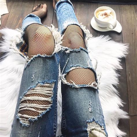 Must Have Fashion For This Season Ripped Jeans And Fishnet Tights 🖤 📷
