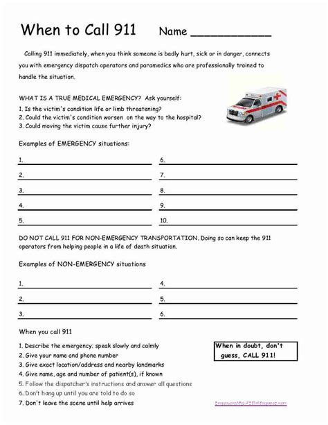 When To Call 911 Printable