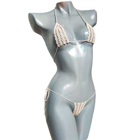 buy crochet extreme micro g string bikini natural color see through bikini for women online at