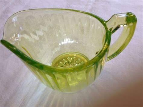 Vtg Antique Uranium Vaseline Green Depression Glass Tall Creamer