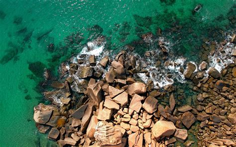 Download Sea Rocks Coast Drone Shot Nature Wallpaper