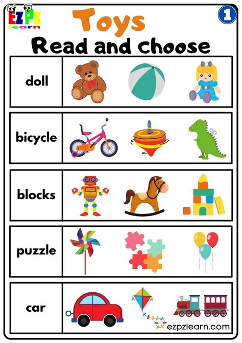Group 1 Toys Read And Choose Vocabulary Worksheet For K5 And Esl Free