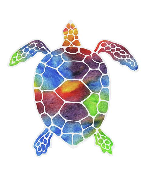 Happy Watercolor Silhouette Of Rainbow Sea Turtle Painting By Irina