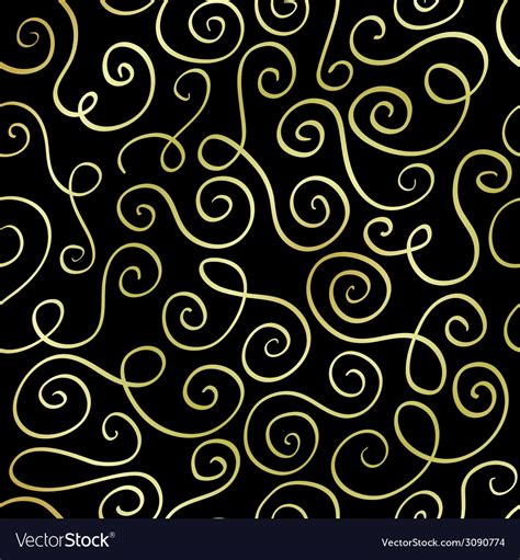 Abstract Gold Color Swirls On Black Background Vector Image