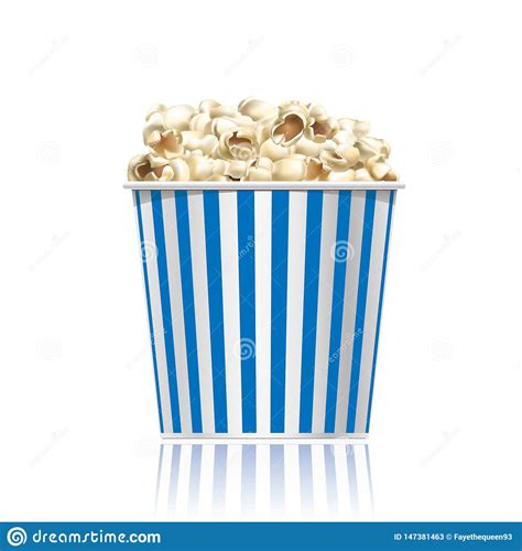 Blue Striped Popcorn Bucket Isolated On White Background Stock Vector