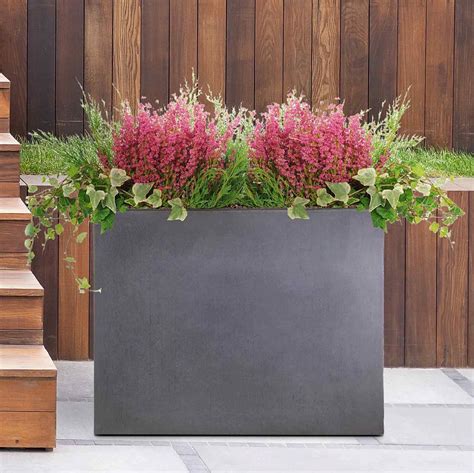 IDEALIST Lite Narrow Contemporary Trough Garden Planter Faux Lead Dark Grey Light Concrete