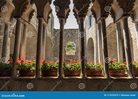 View Of Gothic Cloister Columns Of Villa Rufolo In Ravello Amalfi