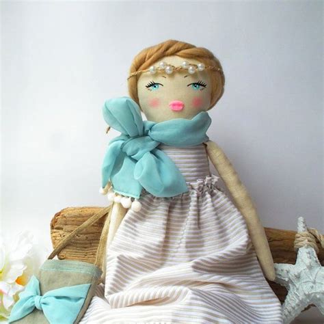 Fabric Doll Blonde Rag Doll In A Ivory Striped Dress Dusty Etsy