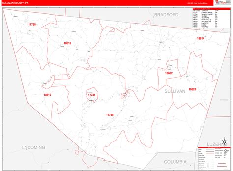 Sullivan County Pa Zip Code Wall Map Red Line Style By Marketmaps