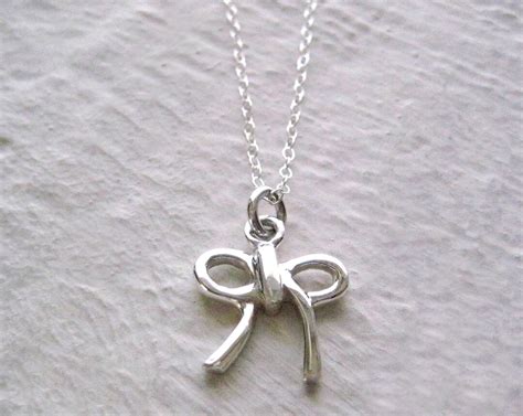 Silver Bow Necklace Sterling Silver Bow Charm Necklace Etsy