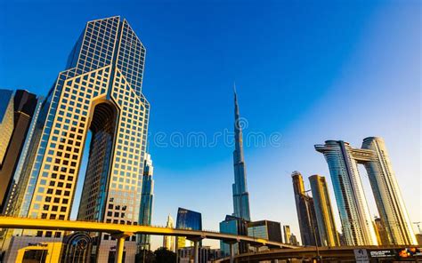 Beautiful View Of Dubai City Skyscrapers Or Skyline Along With Burj