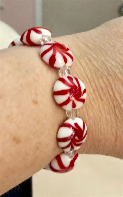 Peppermint Candy Christmas Bracelet By Beadedbraceletbazaar On Etsy