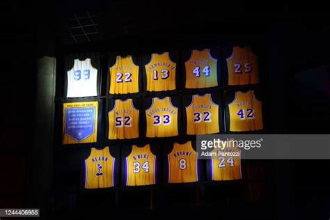 Retired Lakers Jerseys Photos And Premium High Res Pictures Getty Images