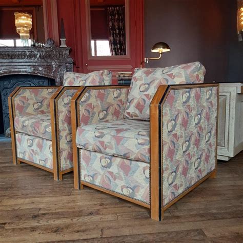Pair Of Upholstered Large French Art Deco Club Chairs 1930s At 1stdibs