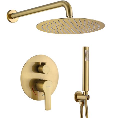 Buy TIPOK Brushed Gold Shower System With 10 Inch Rain Shower Head And