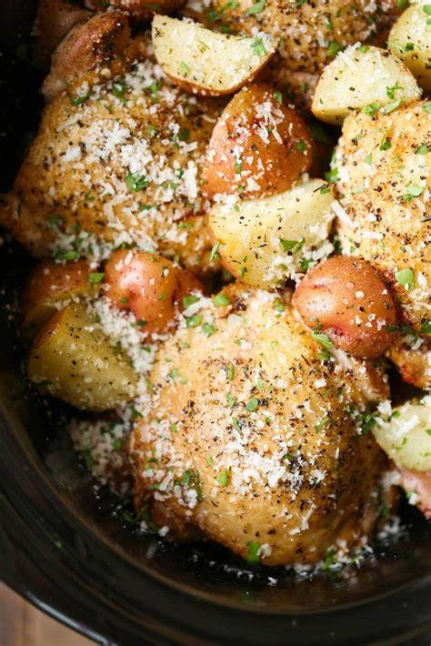 Pressure cooker time chart for vegetables, beans, chickpeas, beef, pork, fish, chicken. Parmesan Chicken and Potatoes | Slow cooker chicken ...
