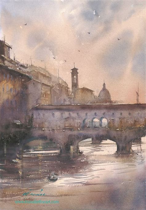 Painting Sunset Florence Italy Ii Watercolor By Keiko Tanabe