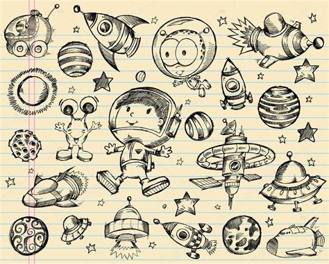 Download Outer Space Doodle Sketch Vector Illustration Set — Stock