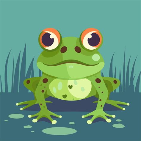 Premium Vector Cute Green Frog Cartoon Character Frog And A Water