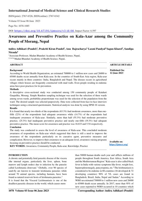 PDF Awareness And Preventive Practice On Kala Azar Among The Community People Of Morang Nepal