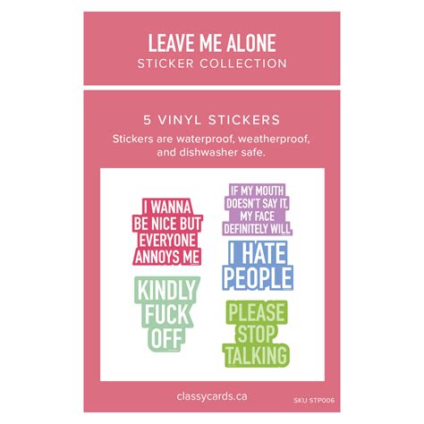 Leave Me Alone Sticker Collection 5 Pack Classy Cards Creative
