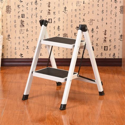 Ladder High Stool Wooden Bench Chair Foldable Step Ladder With Fabric