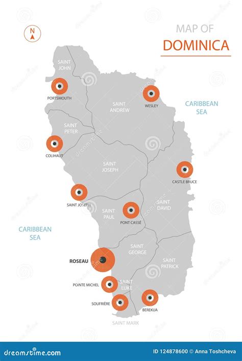 dominica map with administrative divisions stock vector illustration of background