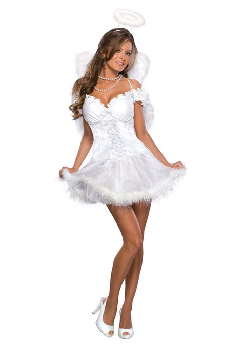 Adult Heaven Sent Costumeand Ladies Saucy Angel Fancy Dress Escapade
