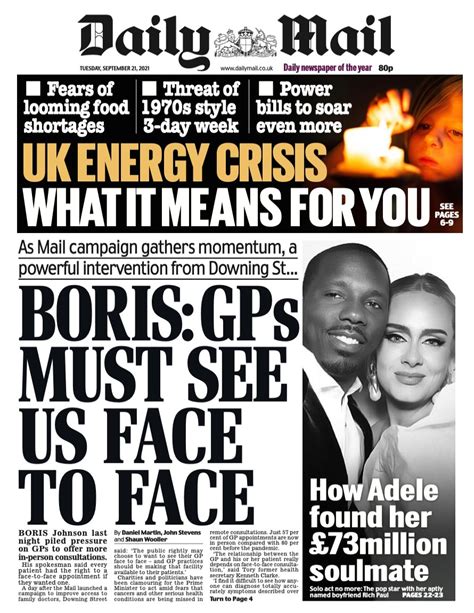 Daily Mail Front Page 21st Of September 2021 Tomorrows Papers Today
