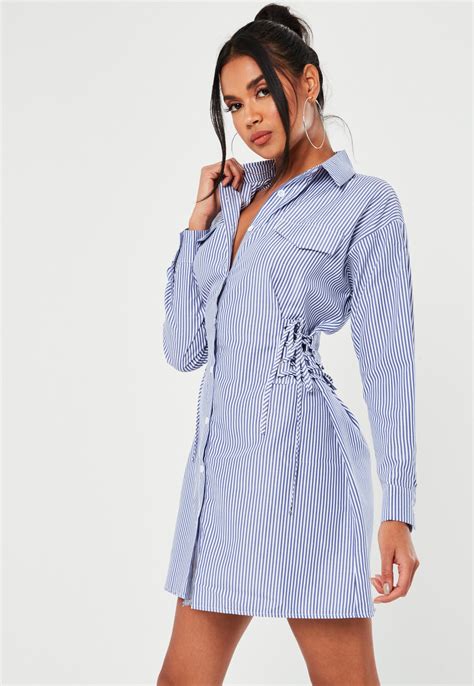 blue-stripe-lace-up-side-shirt-dress-missguided