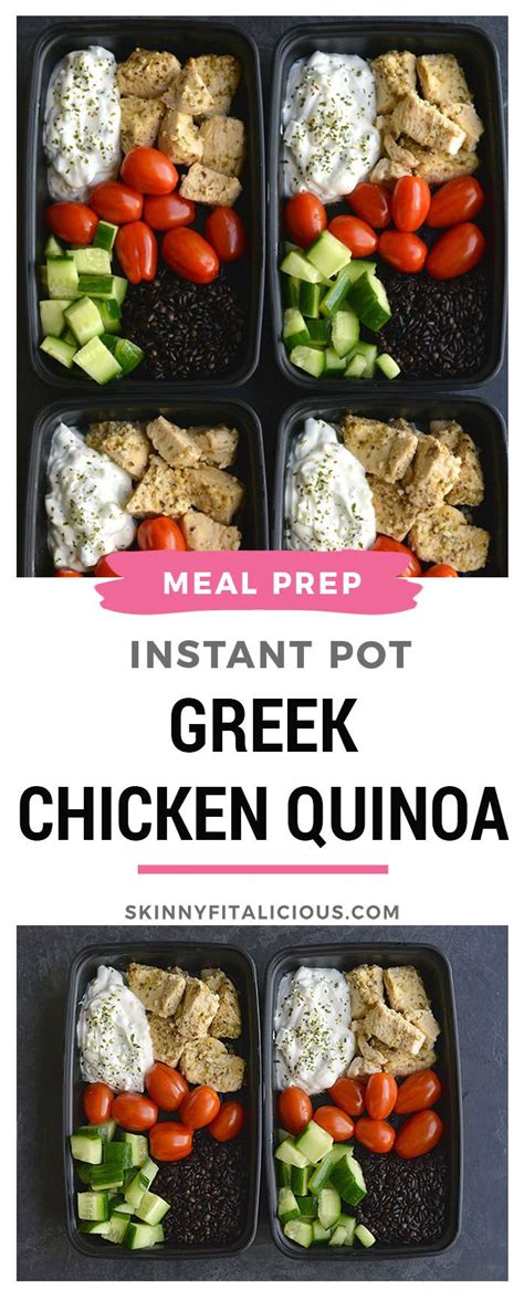 The instant pot works quicker than a slow cooker and allows you to double the recipe without adding cook time; Meal Prep Greek Chicken Quinoa! Made in under 30 minutes ...