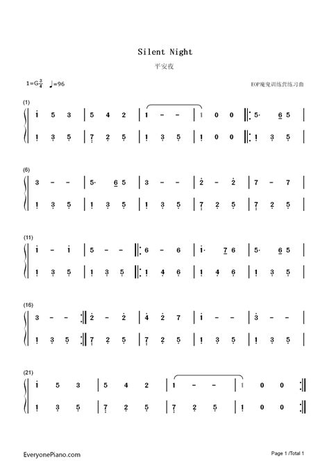 Silent night sheet music in several levels for your piano students. Silent Night Numbered Musical Notation Preview
