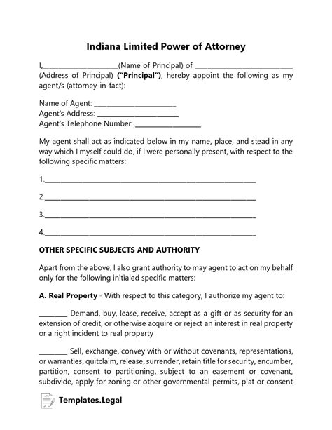 Indiana Power Of Attorney Templates Free Word Pdf And Odt