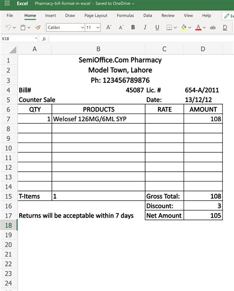 Pharmacy Bill Format In Excel Free Download Semioffice Com