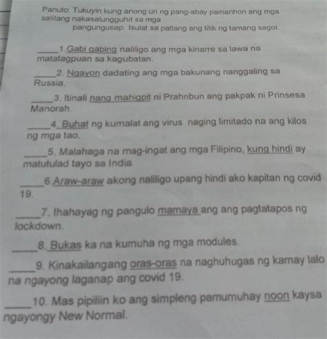 PANUTO Tukuyin Kung Anong Uri Ng Pang Abay Pamanahon Ang Mga Salitang