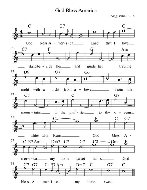 God Bless America Sheet Music For Piano Download Free In Pdf Or Midi