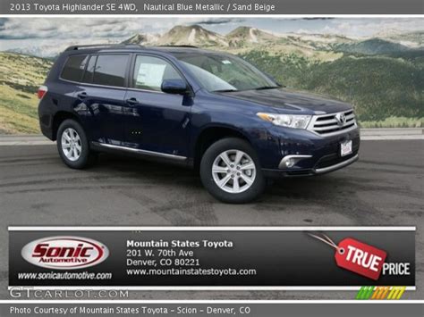 Nautical Blue Metallic 2013 Toyota Highlander Se 4wd Sand Beige