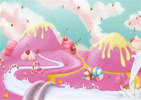 7x5ft Clouds Sky Pink Candyland Candy Bean Ice Cream House Land Custom