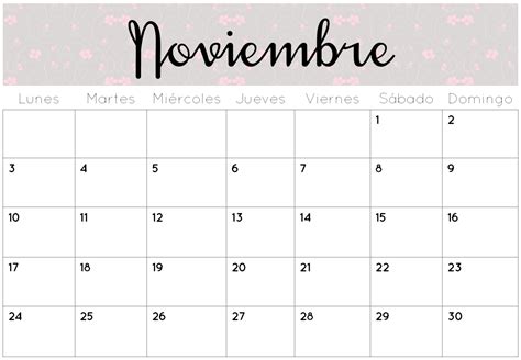 Calendario Noviembre 2018 Rosa Para Imprimir