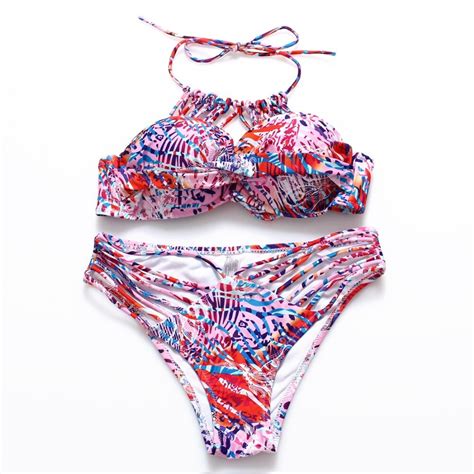 Bandea 2017 New Sexy High Neck Push Up Bikinis Floral Print Swimwear