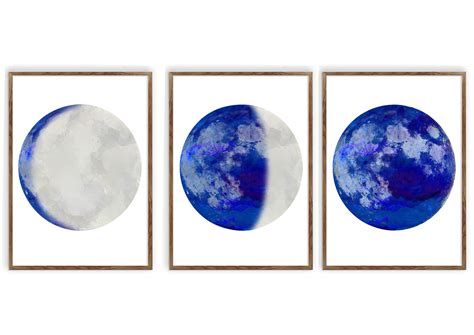 Blue Moon Print Set Of 3 Print Moon Phase Print Lunar Phases Print