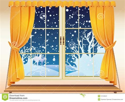 Winter View Through A Window Stock Vector Illustration Of Night Snow