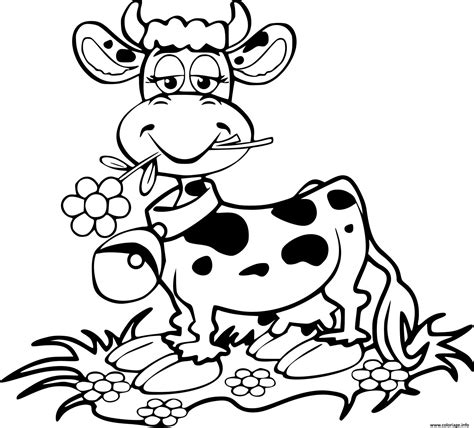 Coloriage Vache Rigolote Avec Une Fleur Et Une Cloche Dessin Vache à