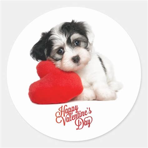Cute Happy Valentines Day Puppy Classic Round Sticker