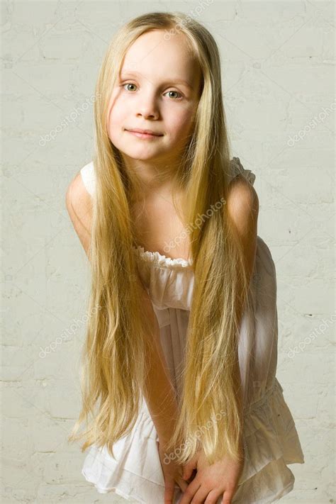 With tenor, maker of gif keyboard, add popular girl with long blonde hair animated gifs to your conversations. Smiling child girl with long blond hair - portrait — Stock ...