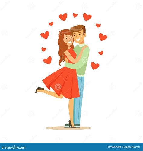 Young Happy Couple In Love Embracing Colorful Character Vector